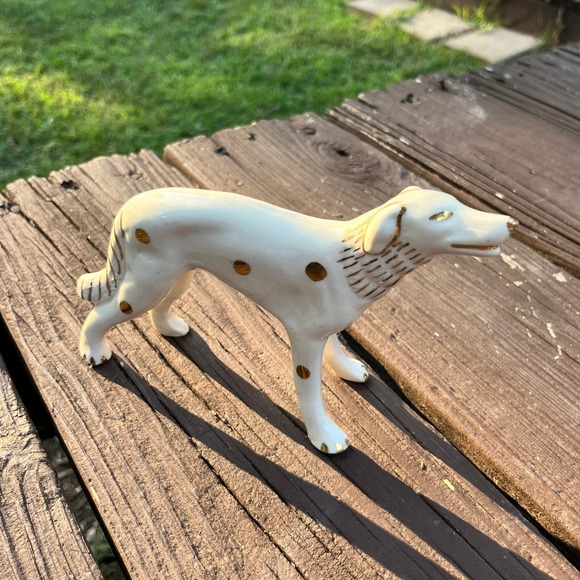 Vintage Ceramic Dog Figurine Hound Statue Gold Polka Dots Decorative Decor - Picture 1 of 6